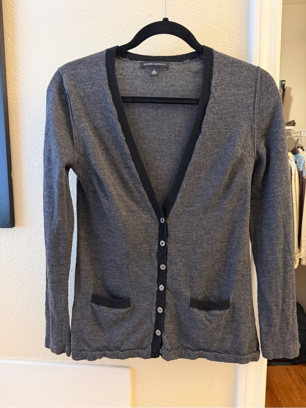 Banana Republic Gray Cardigan with Dark Trim